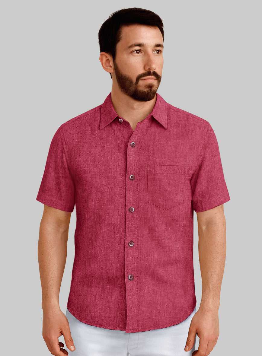 European Melon Red Linen Shirt - StudioSuits