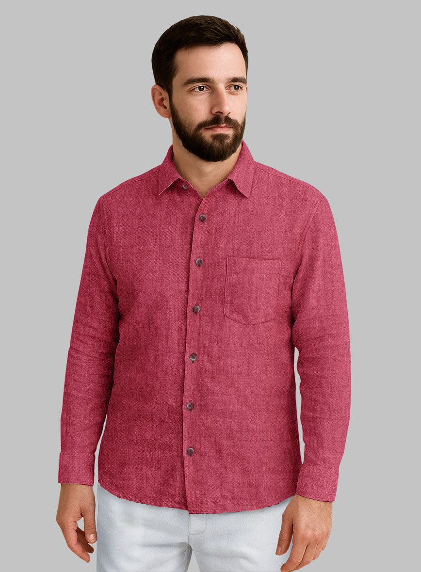 European Melon Red Linen Shirt - StudioSuits