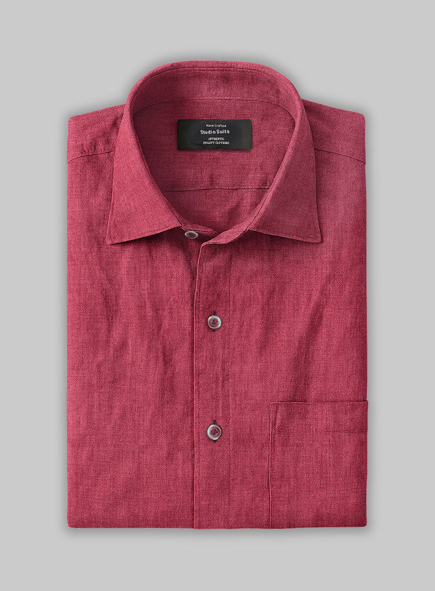 European Melon Red Linen Shirt - StudioSuits