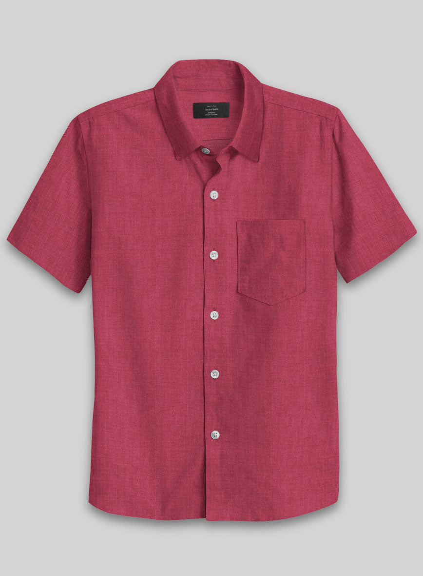 European Melon Red Linen Shirt - StudioSuits