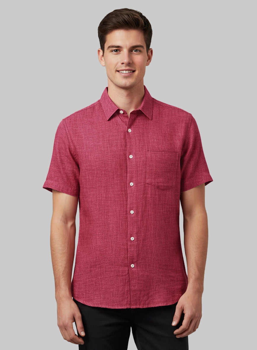 European Melon Red Linen Shirt - StudioSuits