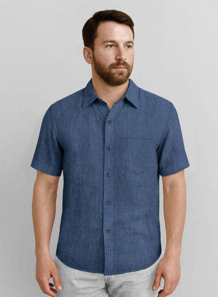 European Nile Blue Linen Shirt - StudioSuits