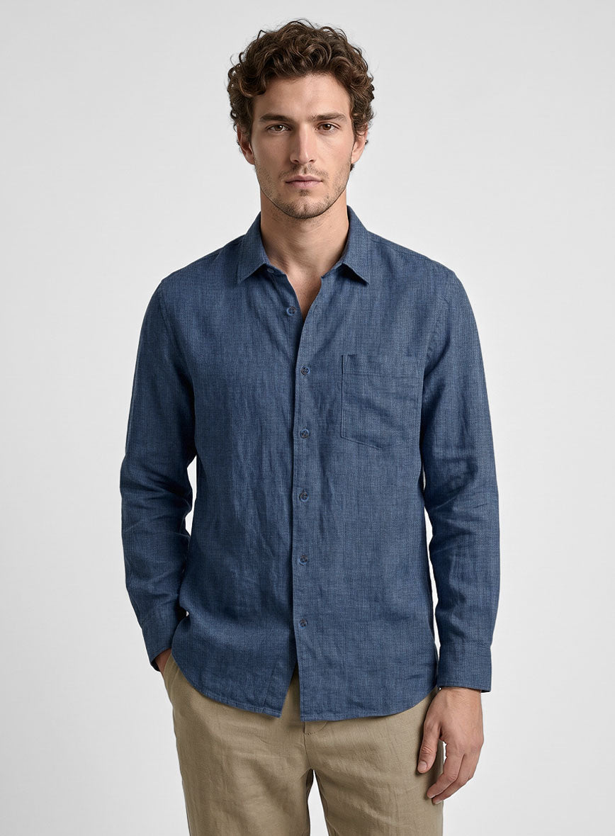 European Nile Blue Linen Shirt - StudioSuits