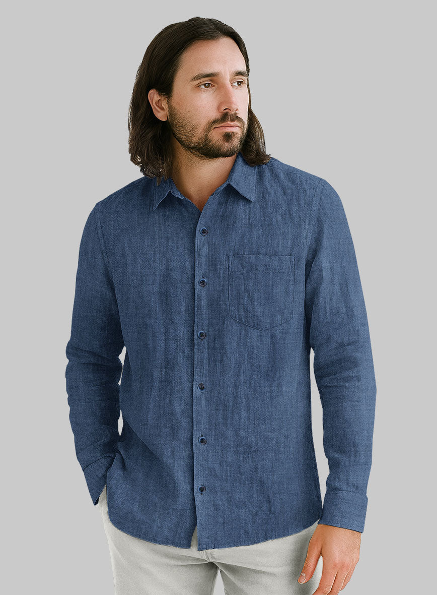 European Nile Blue Linen Shirt - StudioSuits