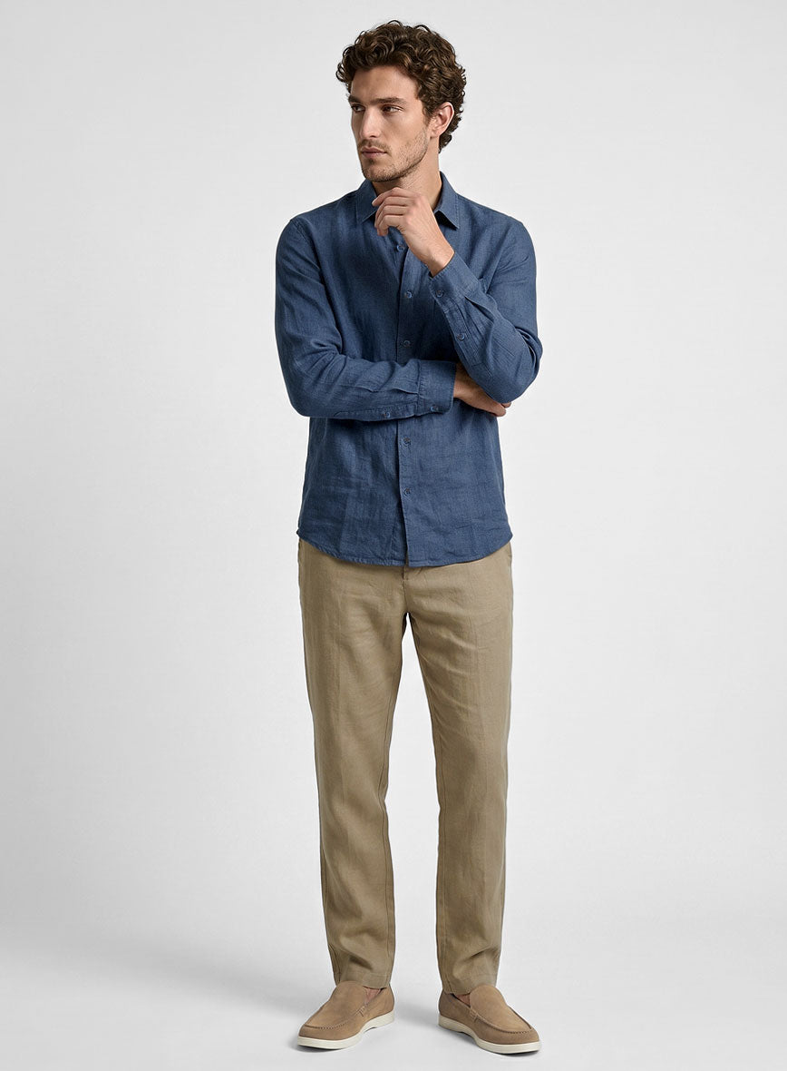 European Nile Blue Linen Shirt - StudioSuits
