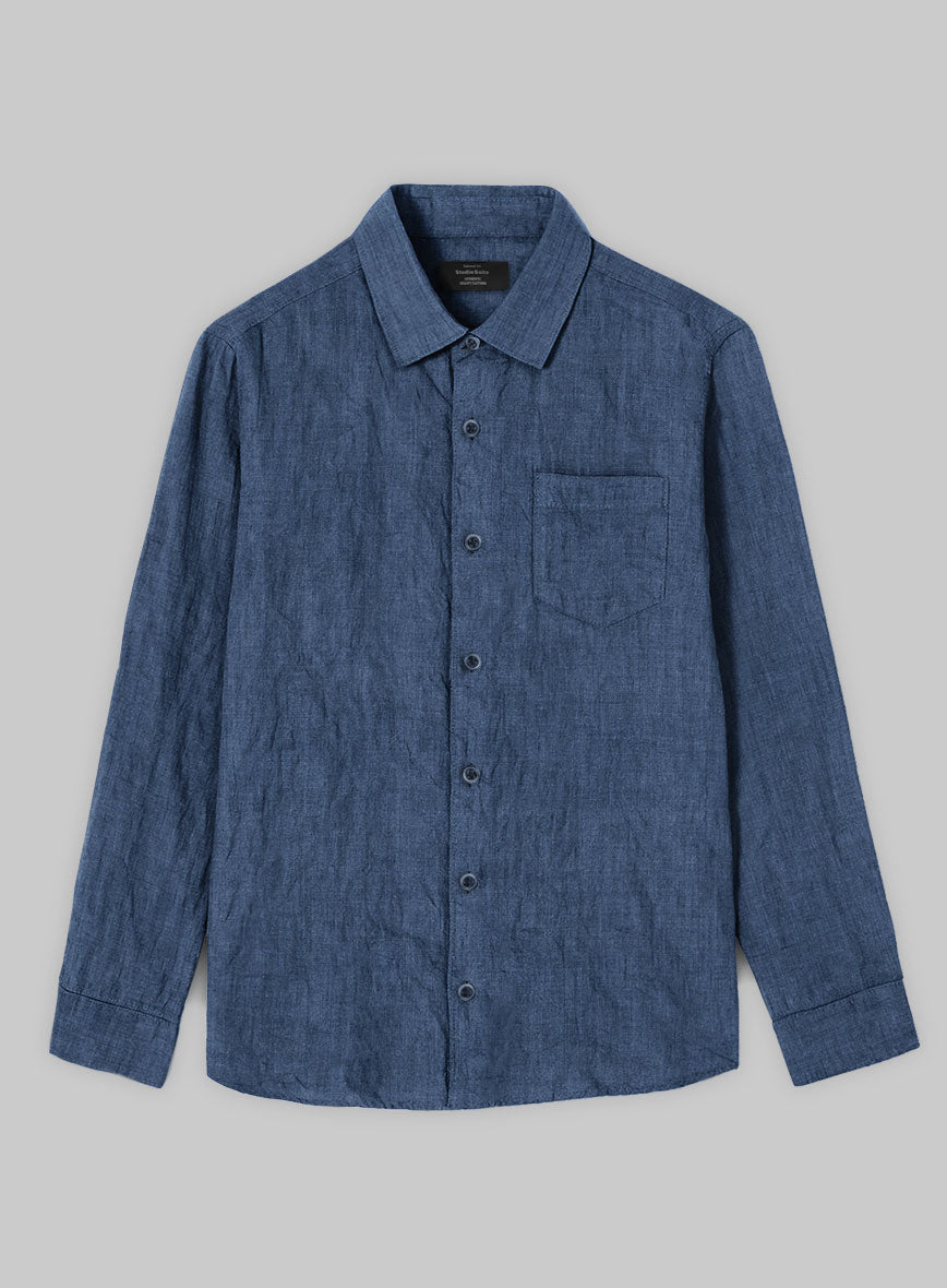 European Nile Blue Linen Shirt - StudioSuits