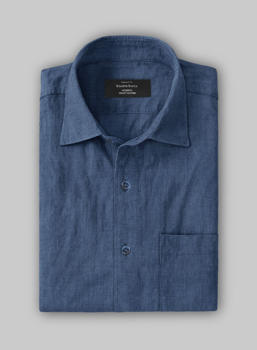 European Nile Blue Linen Shirt - StudioSuits