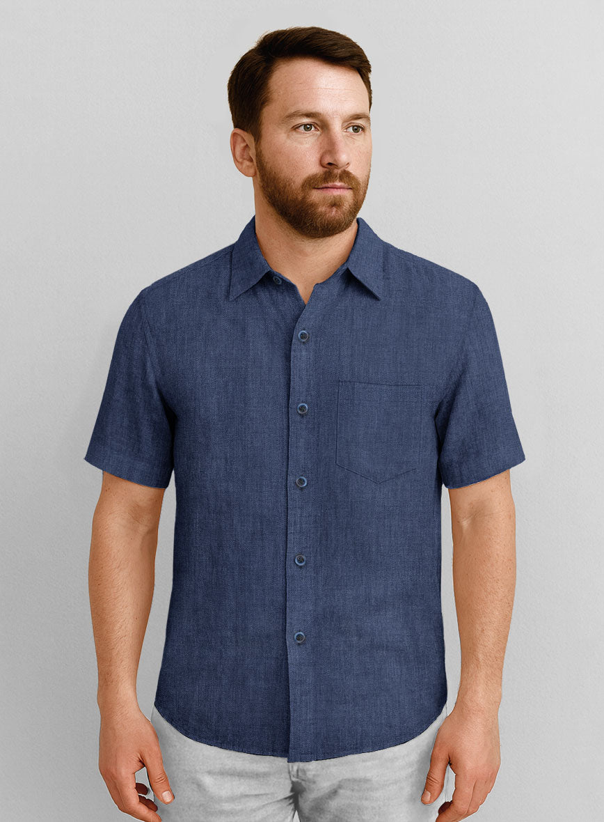 European Nile Blue Linen Shirt - StudioSuits
