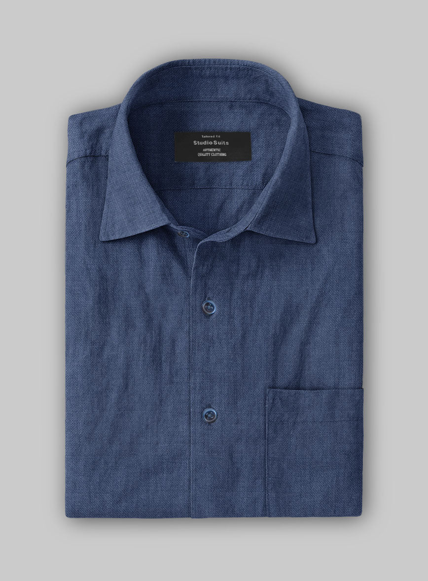European Nile Blue Linen Shirt - StudioSuits