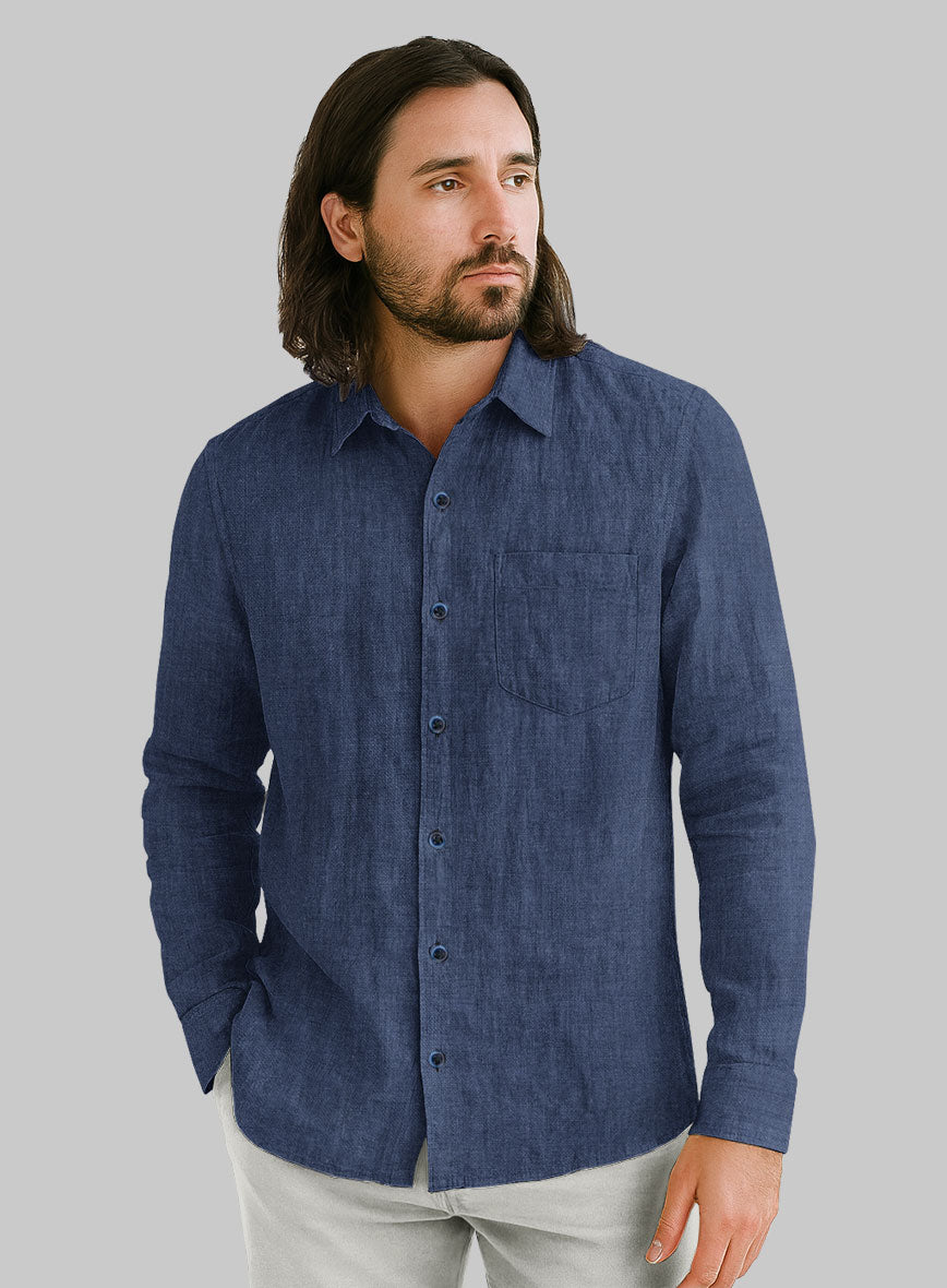 European Nile Blue Linen Shirt - StudioSuits
