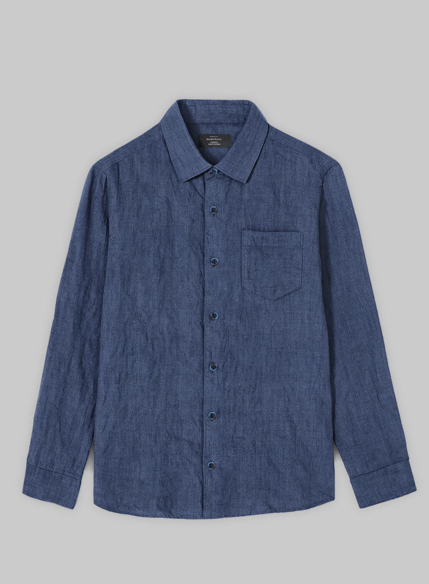 European Nile Blue Linen Shirt - StudioSuits