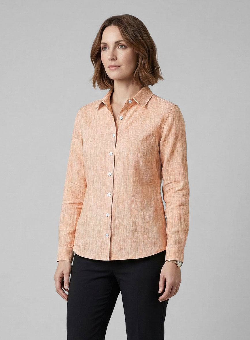 Women's European Pale Orange Linen Shirt - StudioSuits