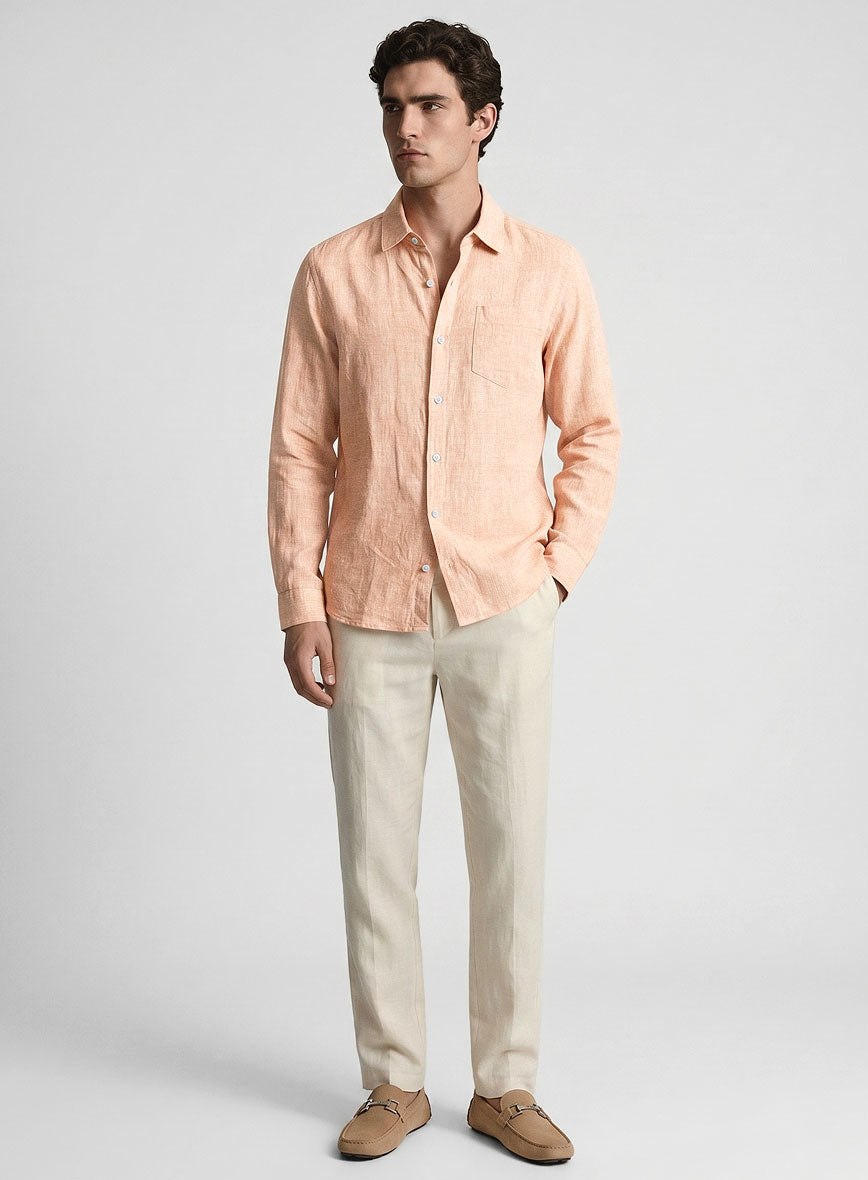 European Pale Orange Linen Shirt - StudioSuits