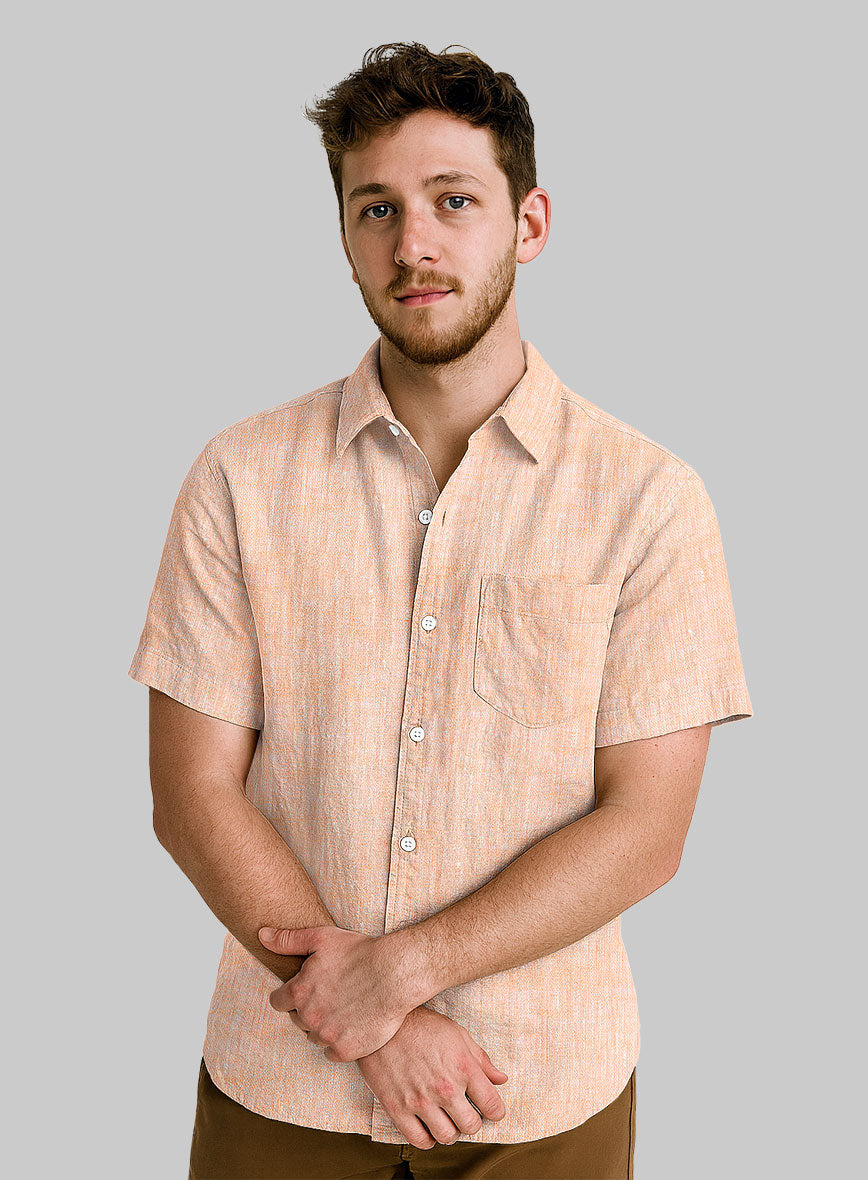 European Pale Orange Linen Shirt - StudioSuits