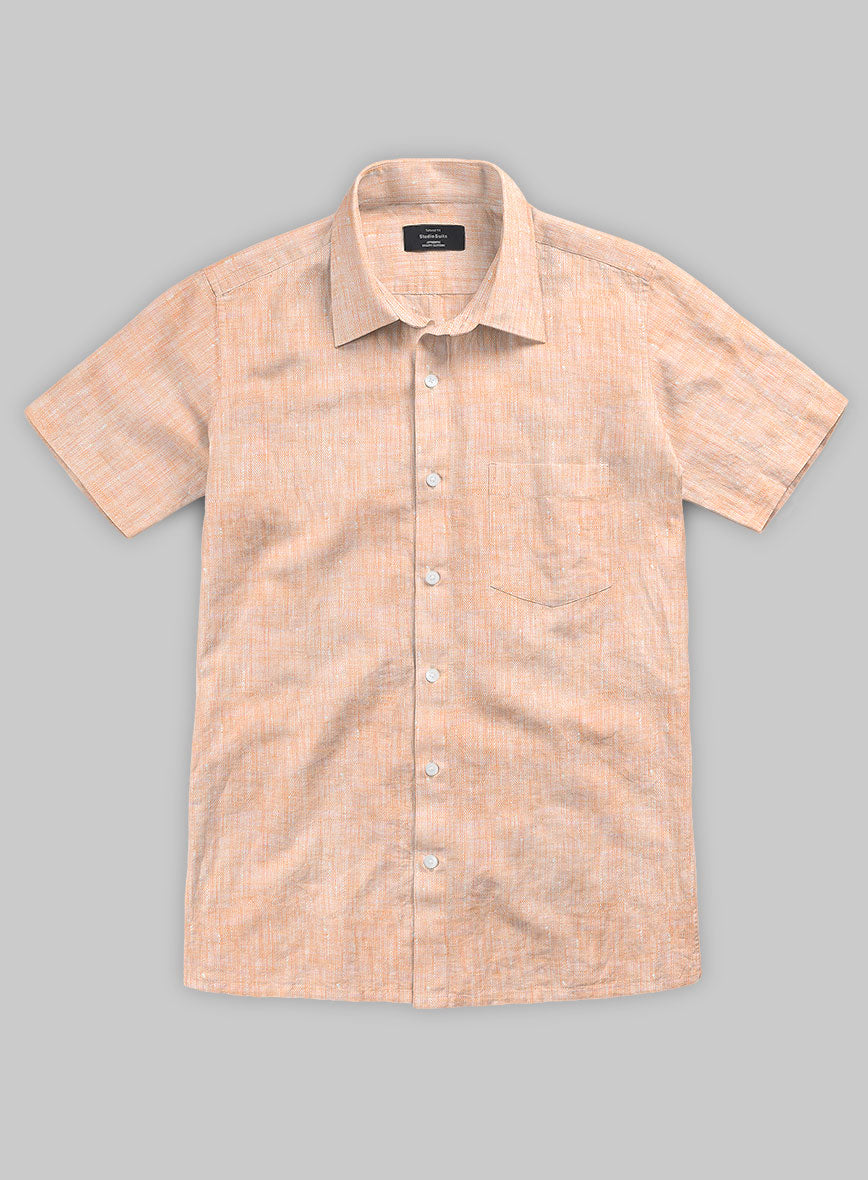 European Pale Orange Linen Shirt - StudioSuits