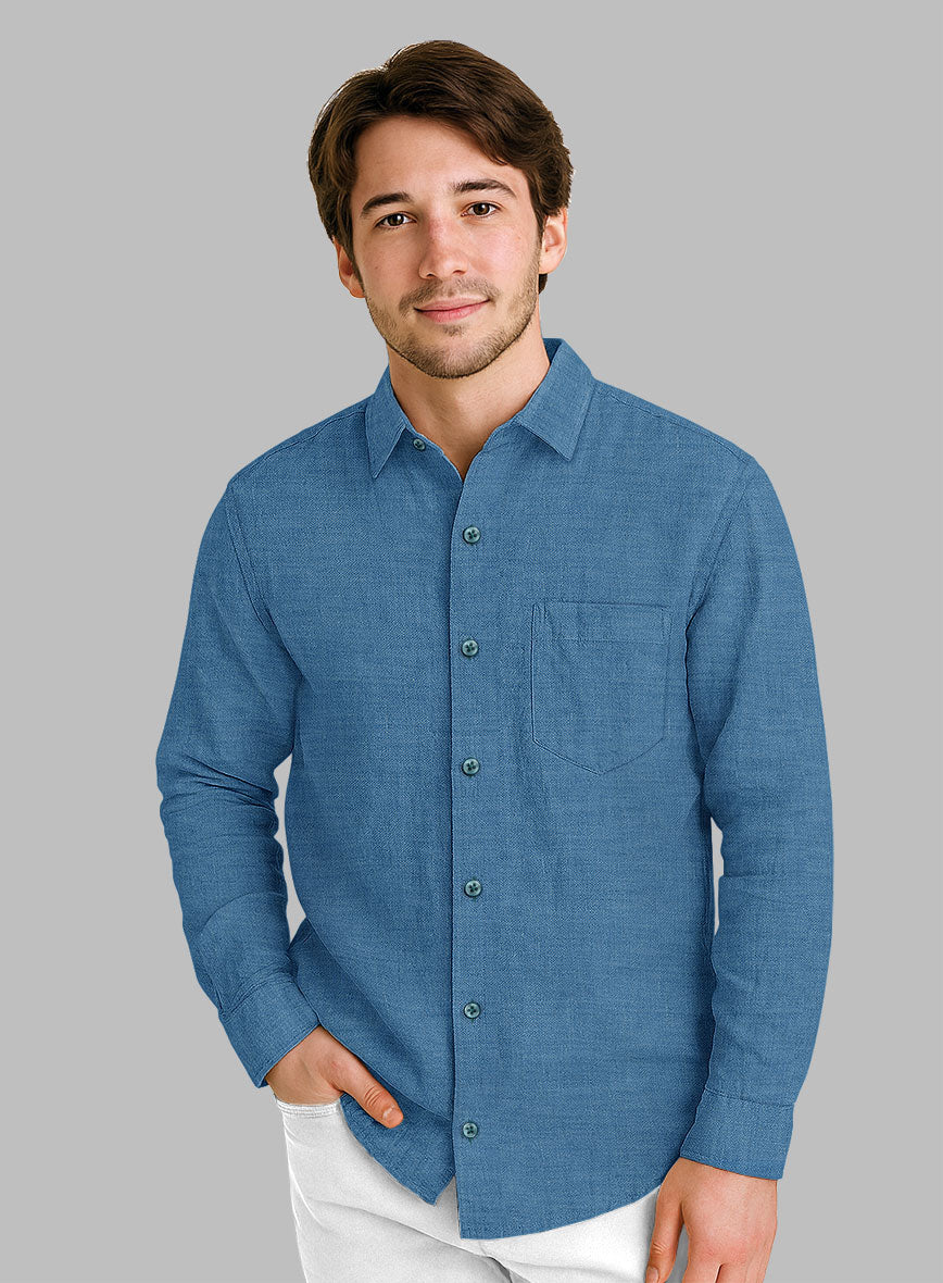 European Phthalo Blue Linen Shirt - StudioSuits