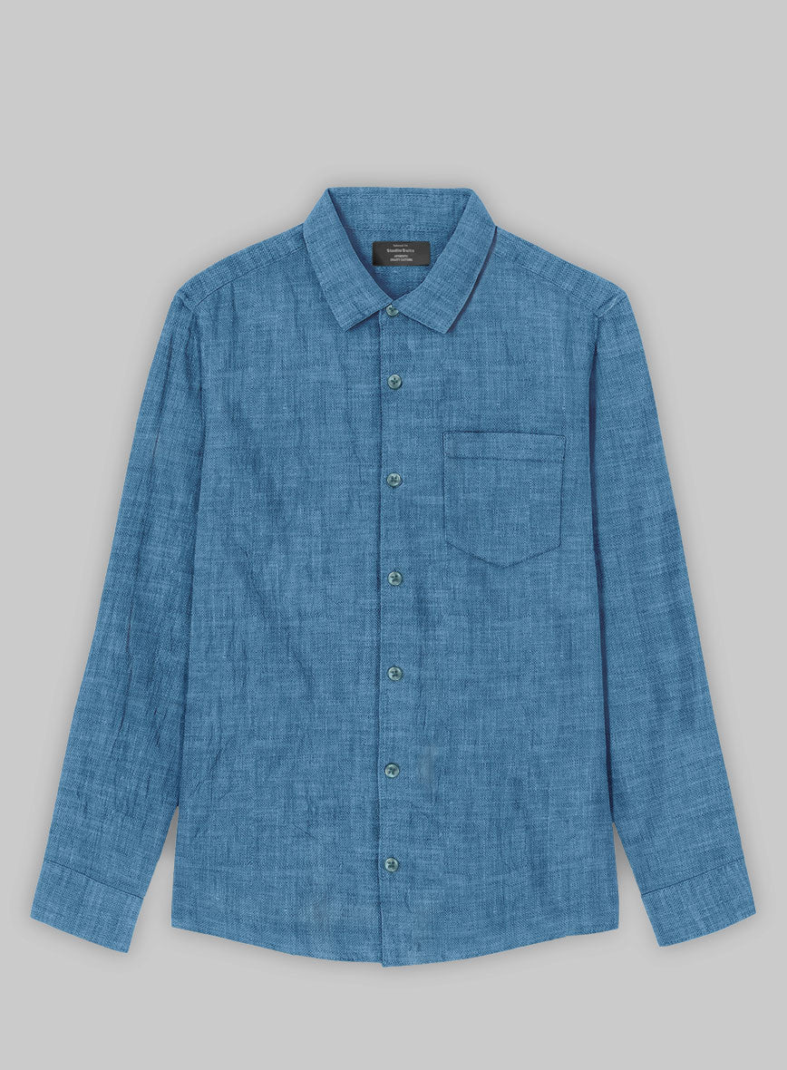 European Phthalo Blue Linen Shirt - StudioSuits