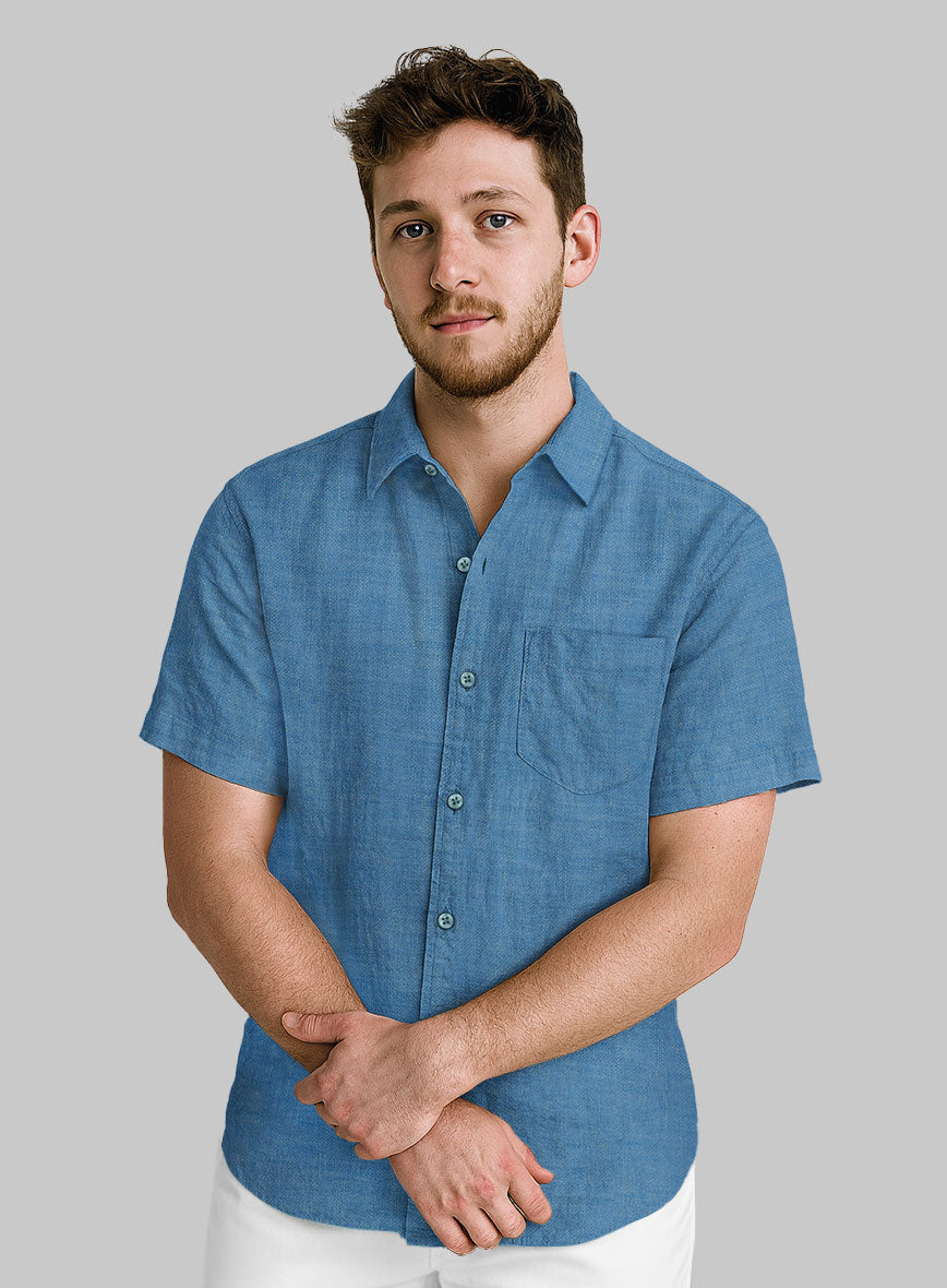 European Phthalo Blue Linen Shirt - StudioSuits