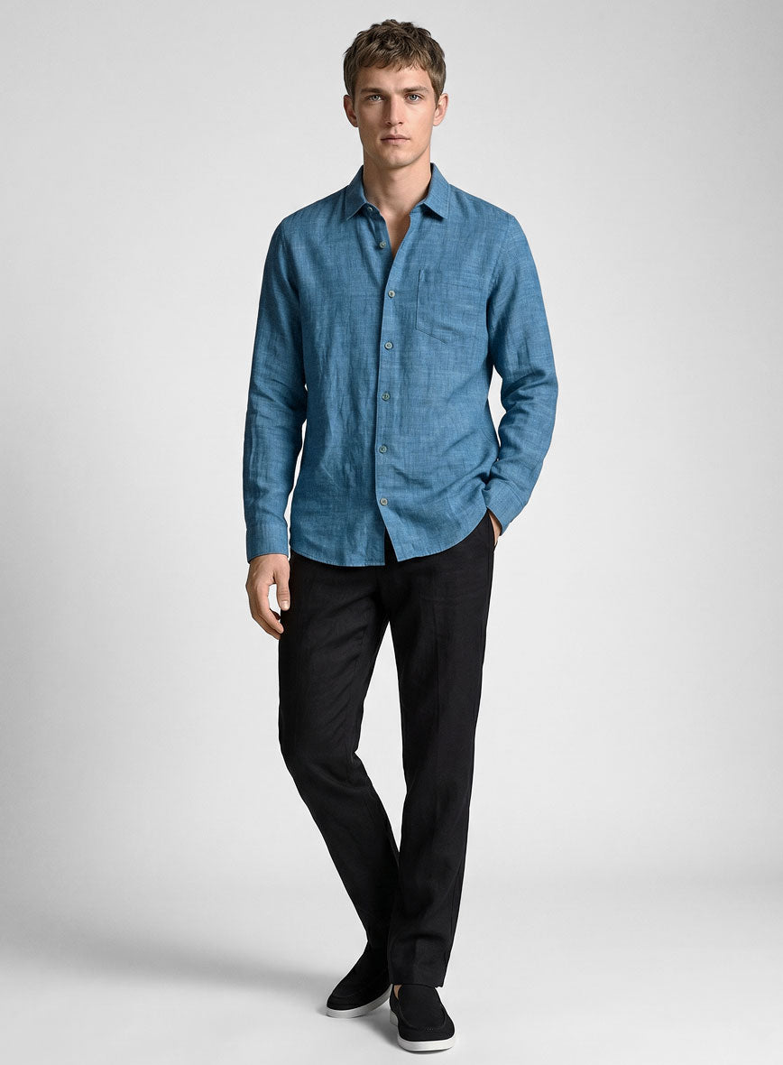 European Phthalo Blue Linen Shirt - StudioSuits