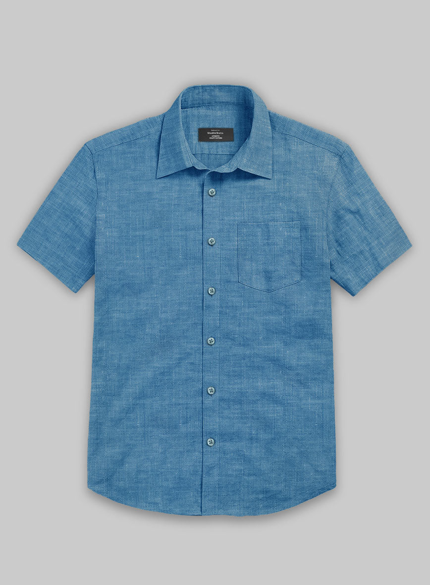 European Phthalo Blue Linen Shirt - StudioSuits