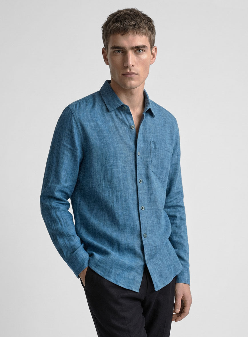 European Phthalo Blue Linen Shirt - StudioSuits