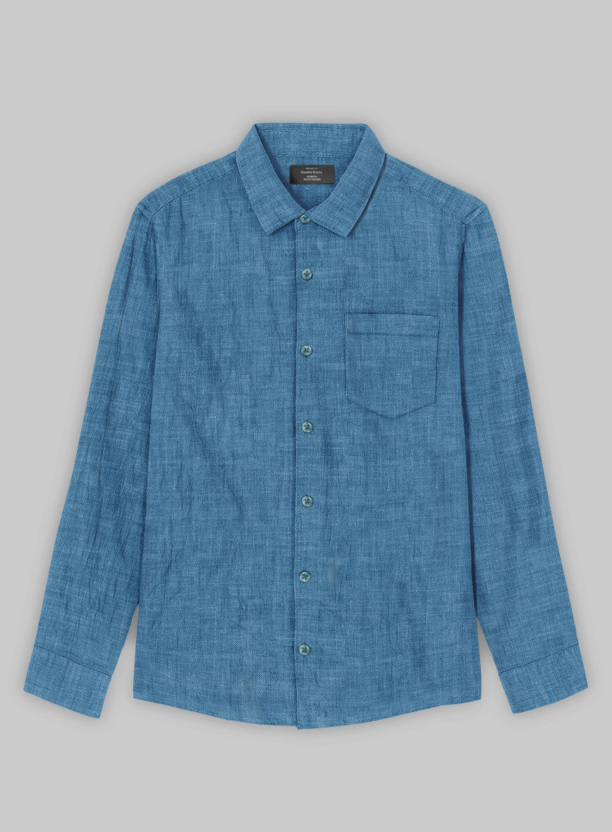 European Phthalo Blue Linen Shirt - StudioSuits