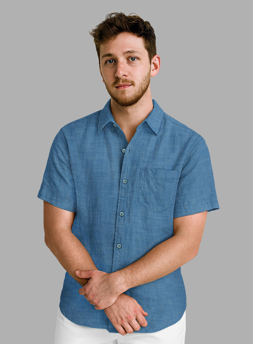 European Phthalo Blue Linen Shirt - StudioSuits