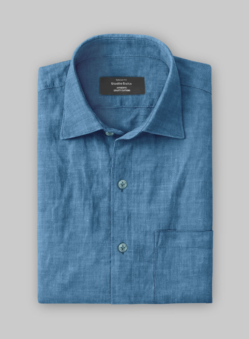 European Phthalo Blue Linen Shirt - StudioSuits