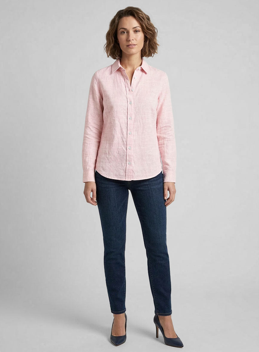 Women's European Pink Linen Shirt - StudioSuits