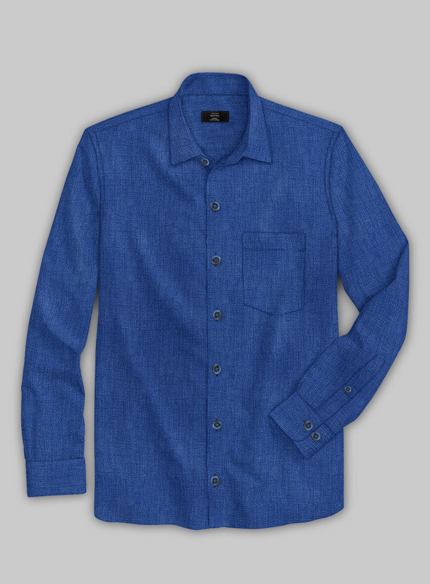 European Sapphire Blue Linen Shirt - StudioSuits