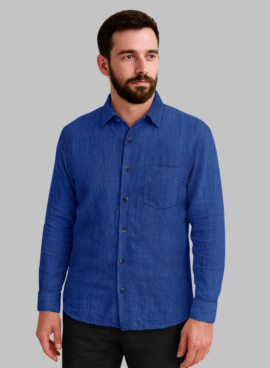 European Sapphire Blue Linen Shirt - StudioSuits