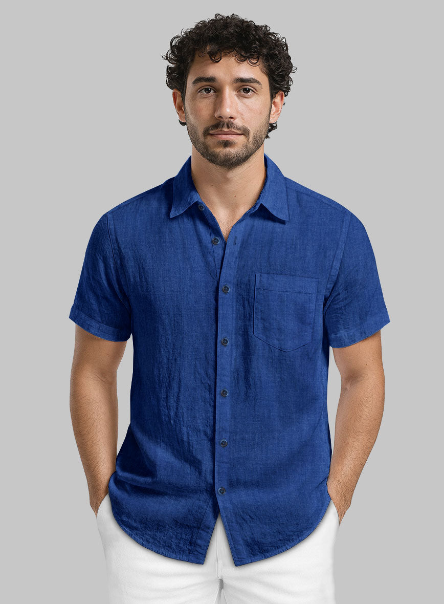 European Sapphire Blue Linen Shirt - StudioSuits