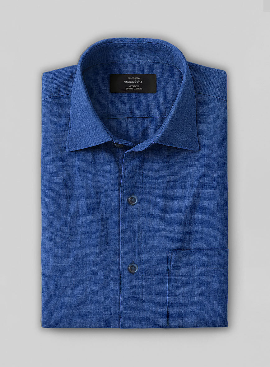 European Sapphire Blue Linen Shirt - StudioSuits