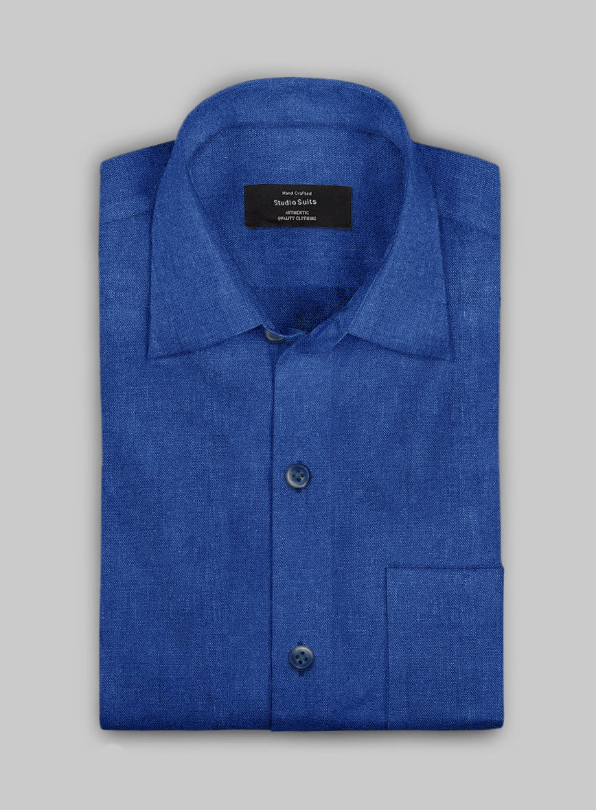 European Sapphire Blue Linen Shirt - StudioSuits