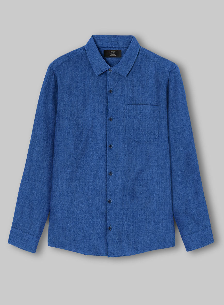 European Sapphire Blue Linen Shirt - StudioSuits