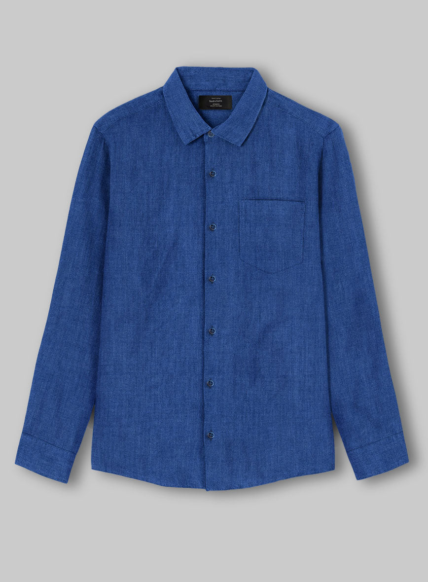 European Sapphire Blue Linen Shirt - StudioSuits