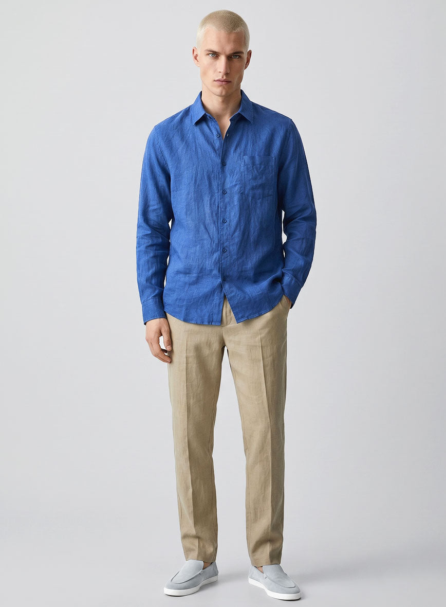 European Sapphire Blue Linen Shirt - StudioSuits