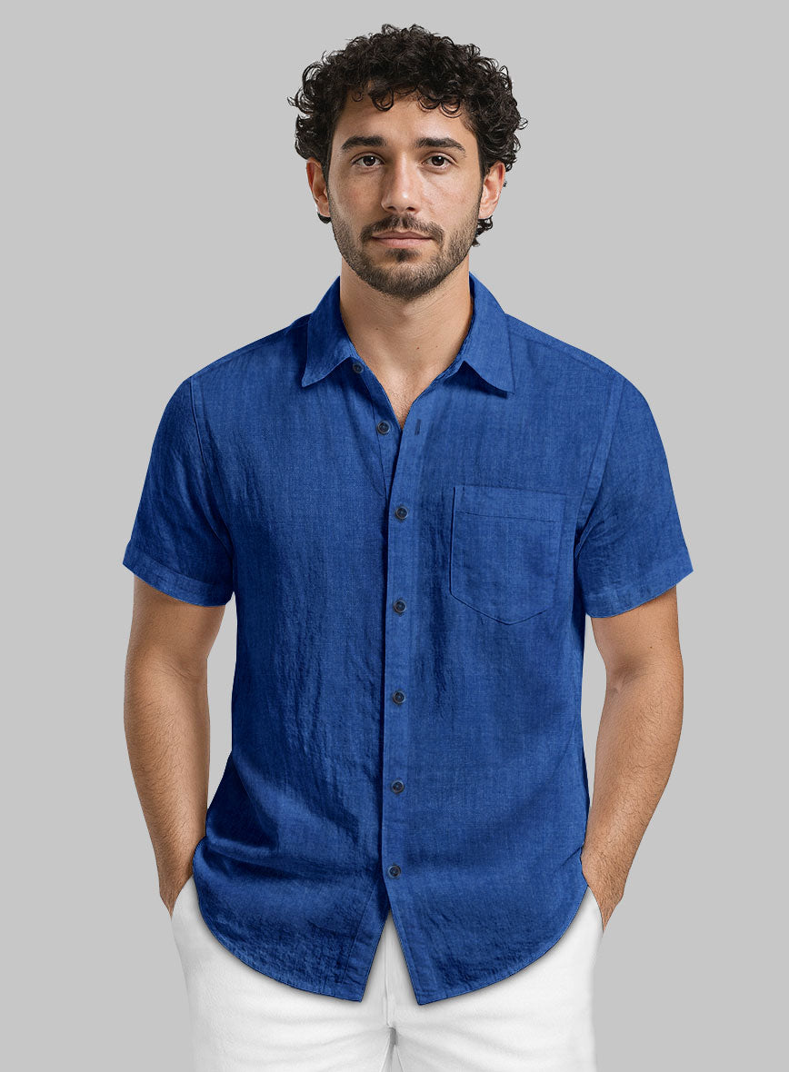 European Sapphire Blue Linen Shirt - StudioSuits