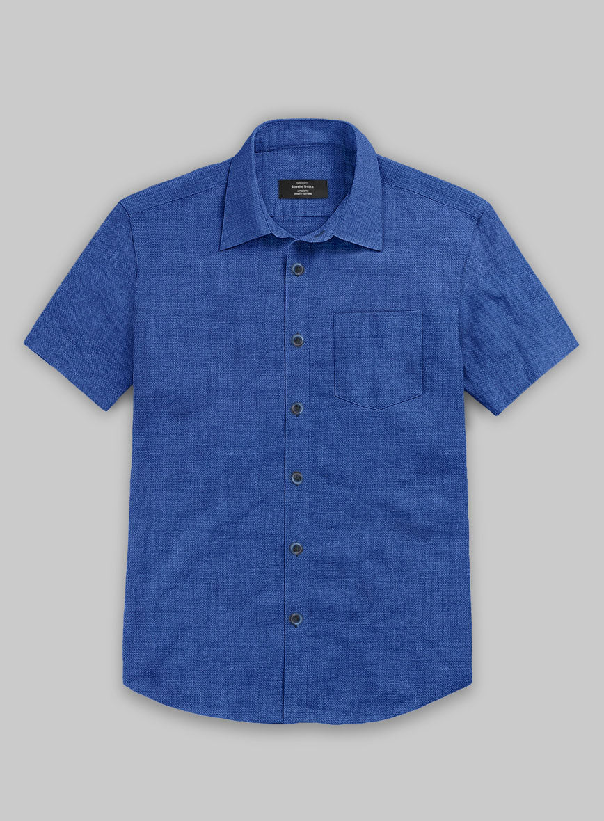 European Sapphire Blue Linen Shirt - StudioSuits