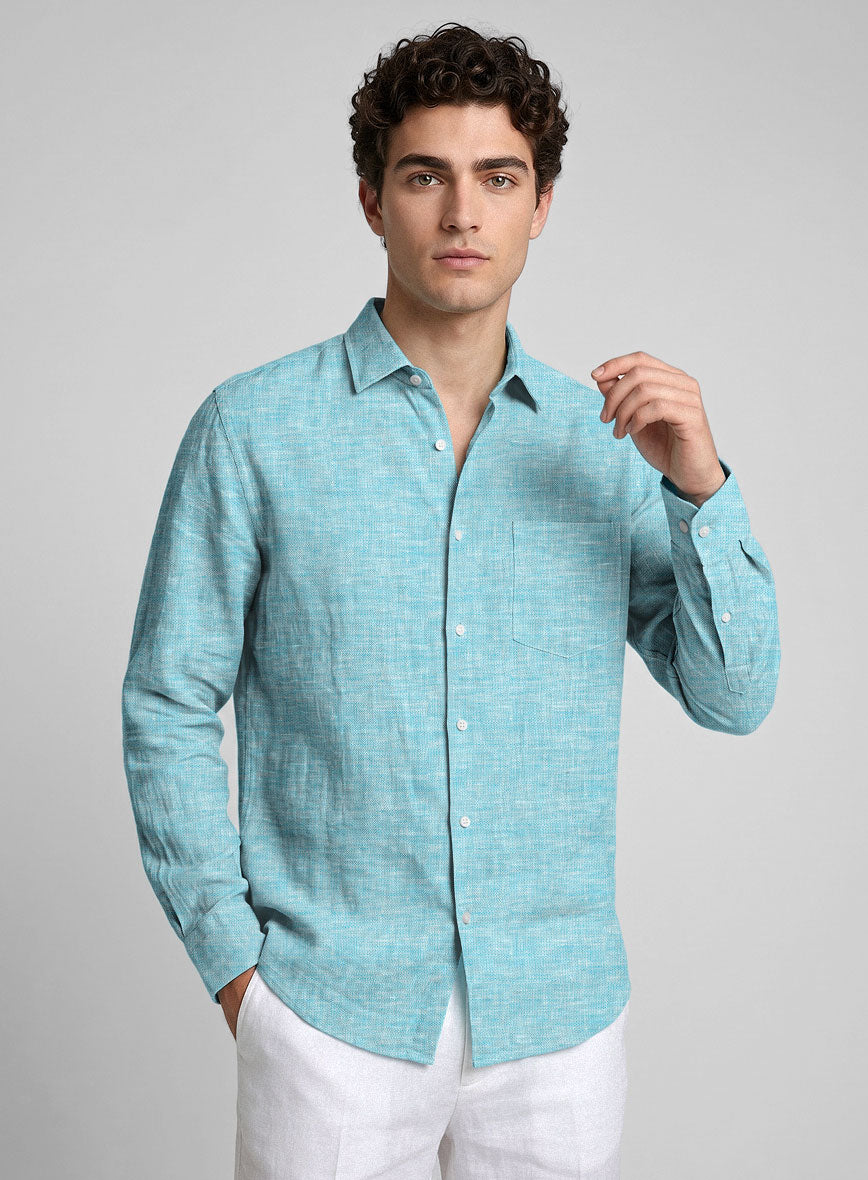 European Sky Blue Linen Shirt - StudioSuits