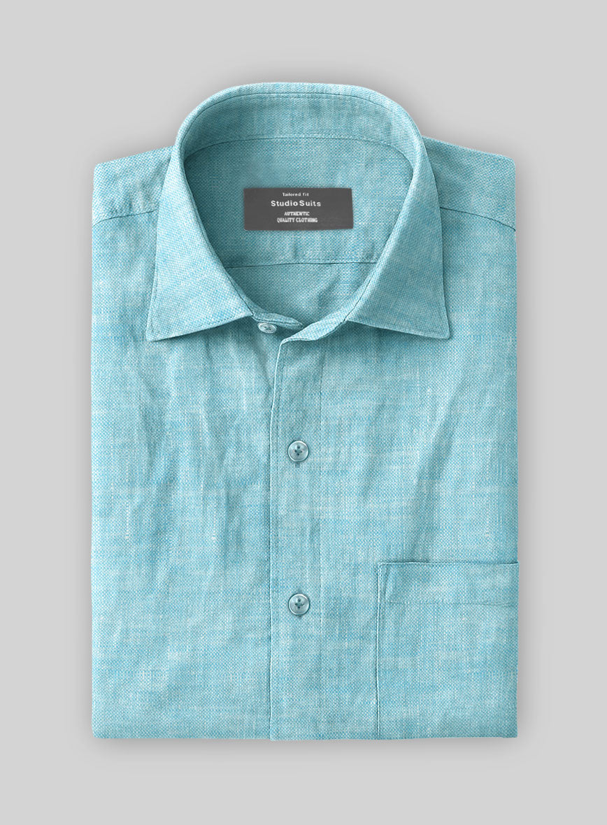 European Sky Blue Linen Shirt - StudioSuits