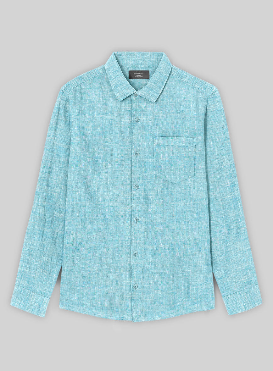 European Sky Blue Linen Shirt - StudioSuits