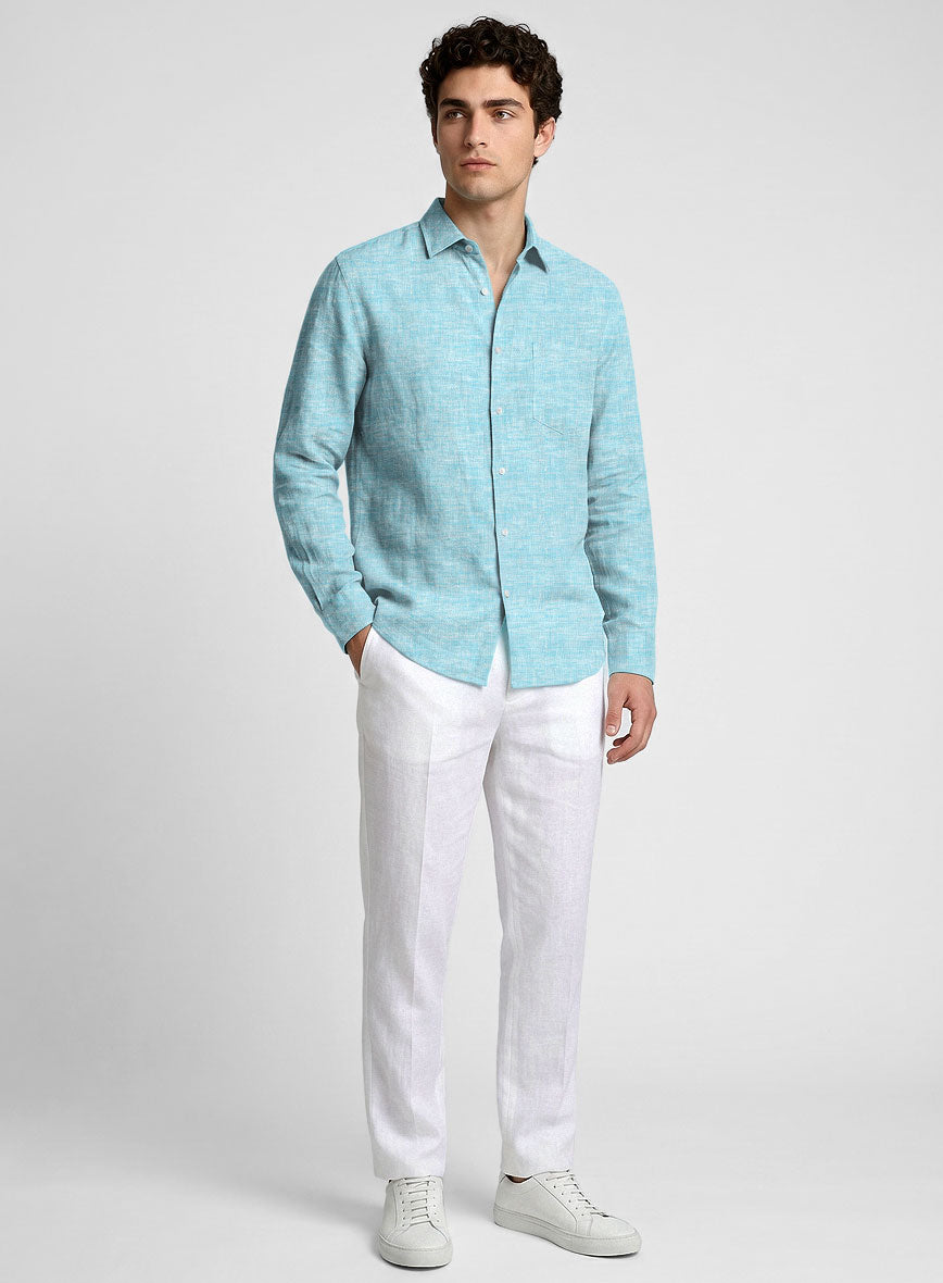 European Sky Blue Linen Shirt - StudioSuits