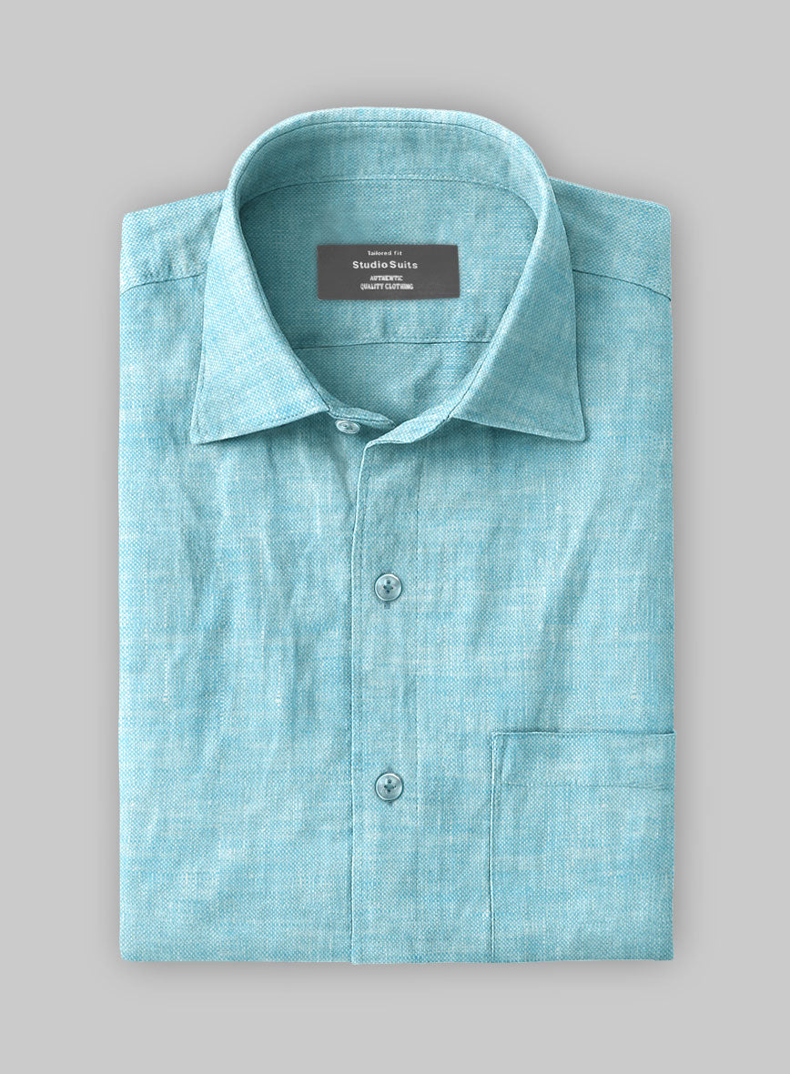 European Sky Blue Linen Shirt - StudioSuits