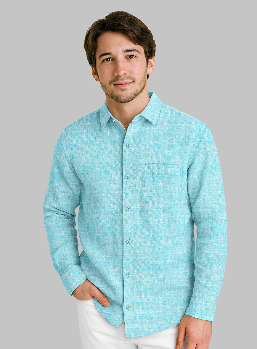 European Sky Blue Linen Shirt - StudioSuits