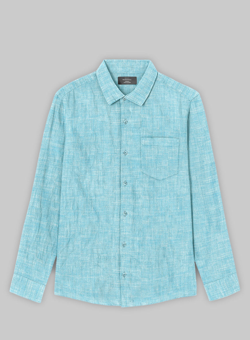 European Sky Blue Linen Shirt - StudioSuits