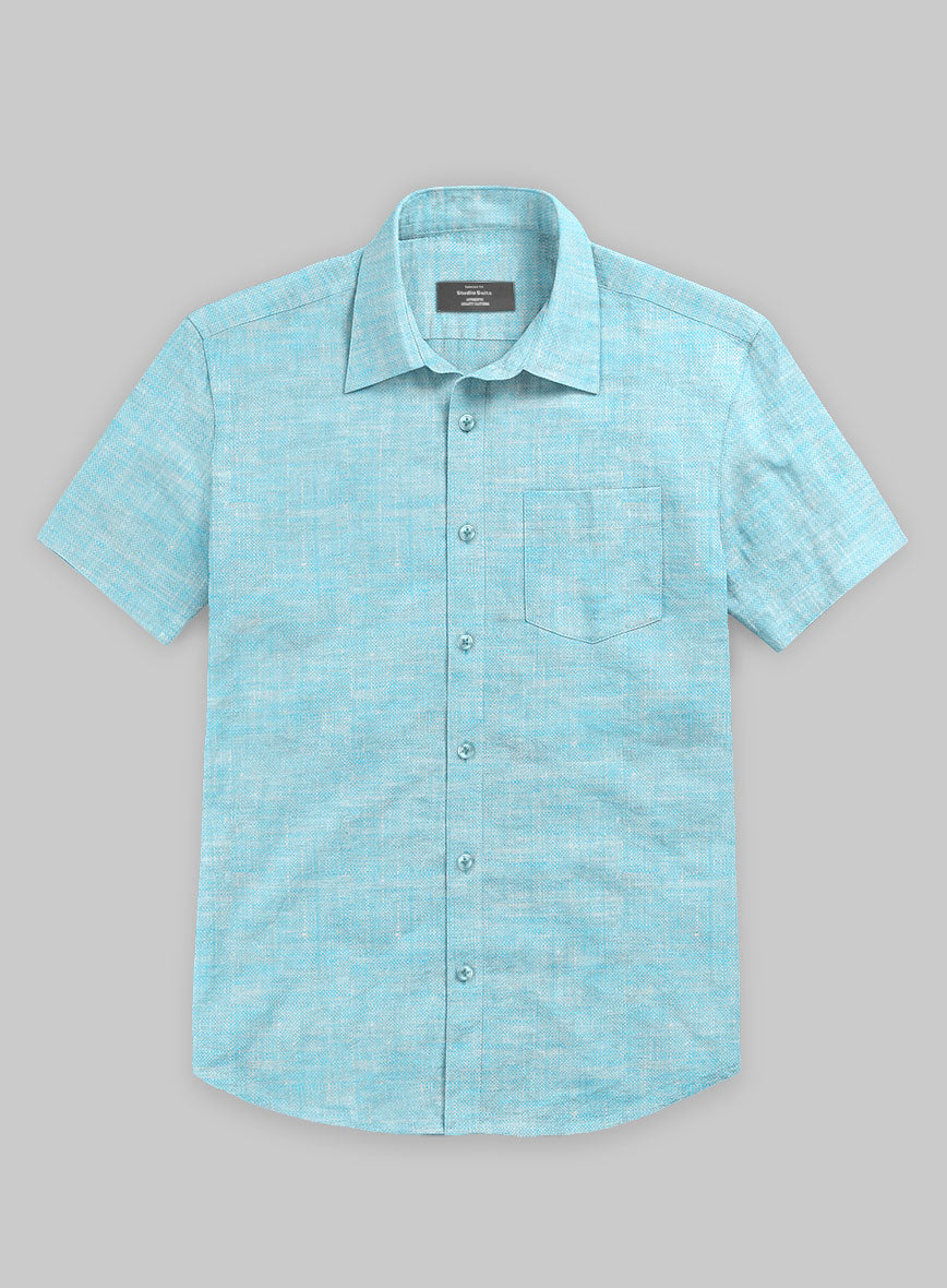 European Sky Blue Linen Shirt - StudioSuits