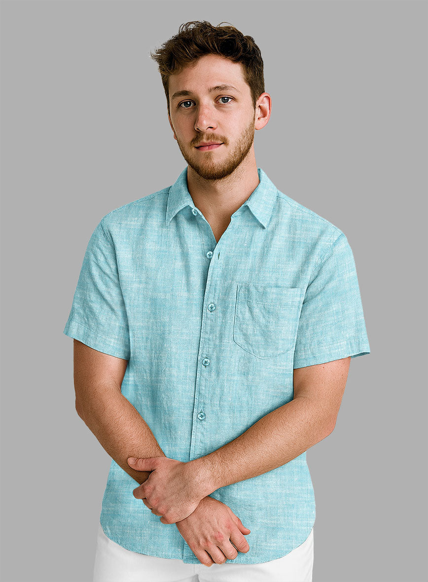 European Sky Blue Linen Shirt - StudioSuits