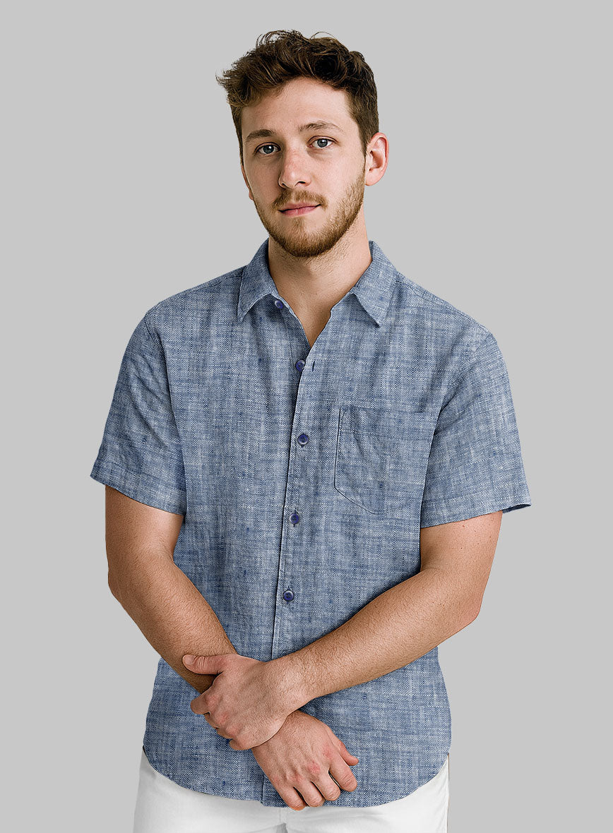European Smalt Blue Linen Shirt - StudioSuits