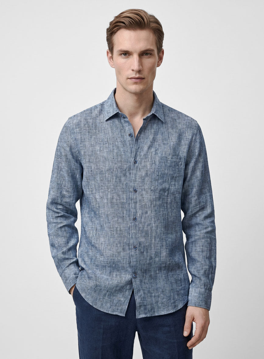European Smalt Blue Linen Shirt - StudioSuits